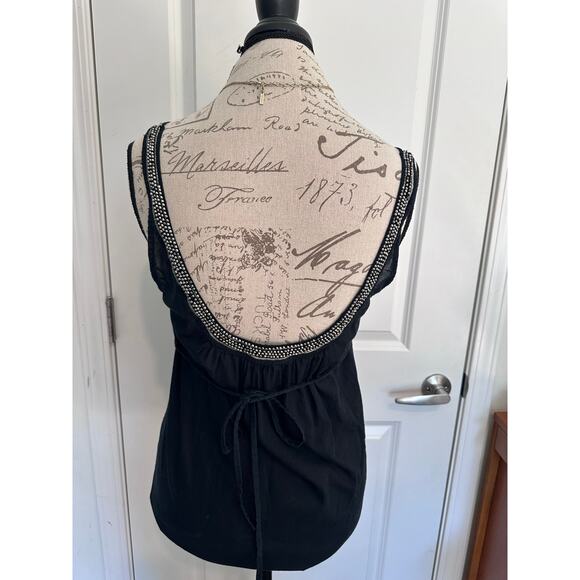 Free People Women’s sz M Black Beaded Toe Tank Top Backless 100% cotton - Picture 2 of 11